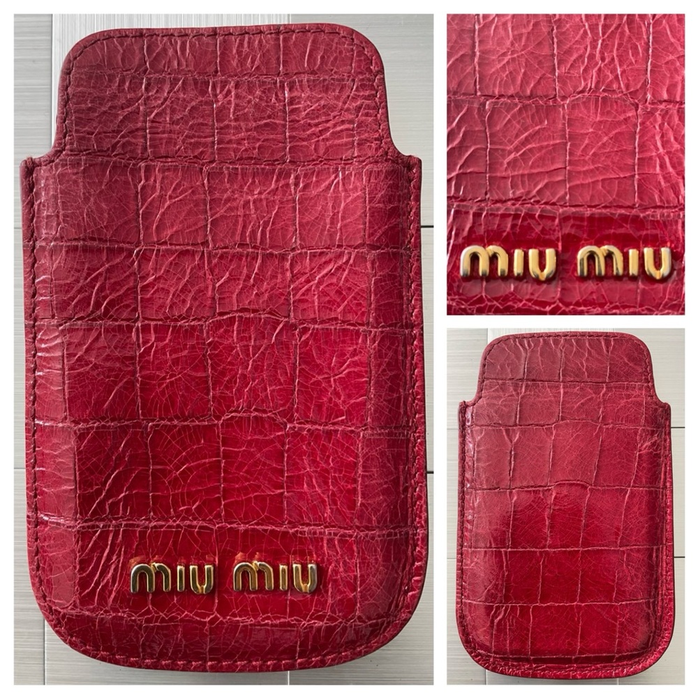 MIU MIU Versatile Red Croc Leather Phone Case / Card / Cigarette Holder